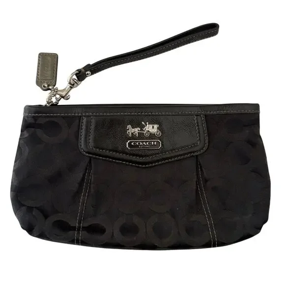 Coach Black Signature Madison Art Op Wristlet Clutch Purse Monogram Y2K Vintage