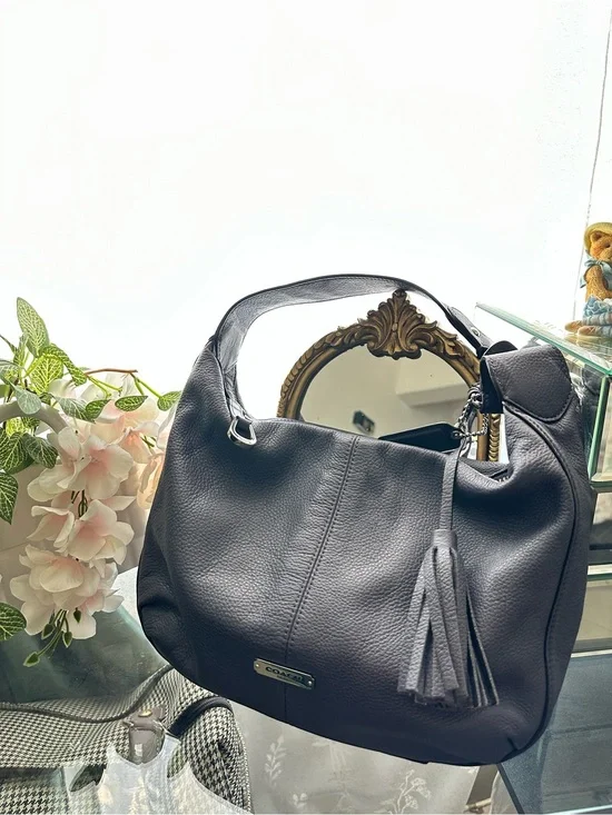 Coach Avery Plum Pebbled Leather Hobo Shoulder Bag with Tassel Accent