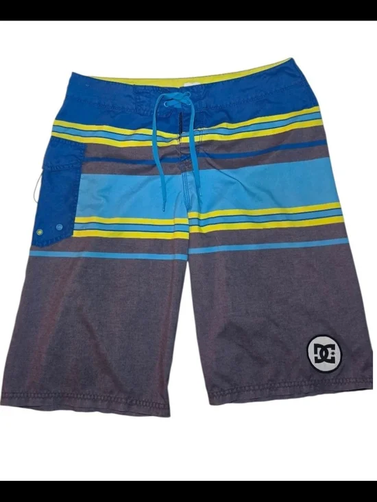 DC Shoes Men’s Blue & Gray Striped Beach Board Shorts Swim Trunks Size 34