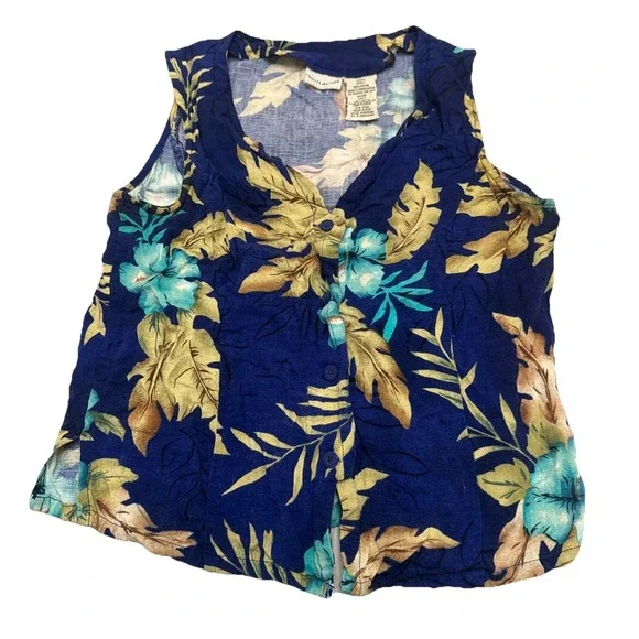 White Stag‎ Brand Sleeveless Blue Tropical Floral Top