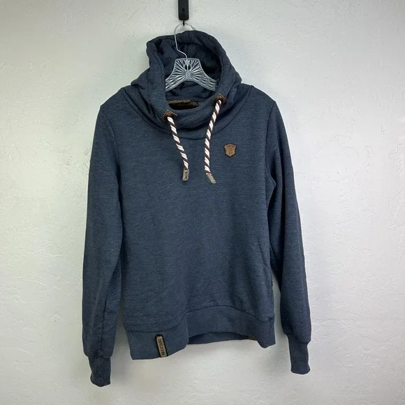 Naketano Hoodie Womens Medium Blue Schnizzel‎ Dizzel Popizzel Cowl Neck Pullover