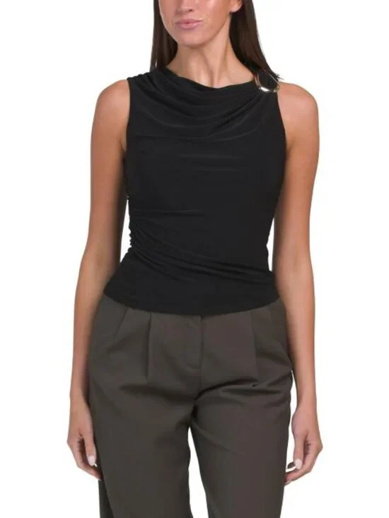 TAMARA H IVORY Sleeveless Drape Top With Hardware