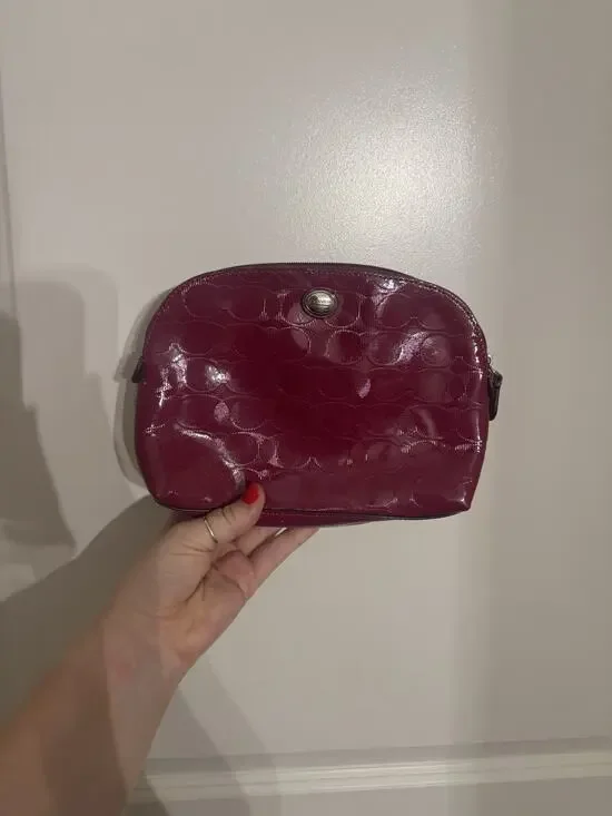 Coach Raspberry Embossed Patent Leather Cosmetic Bag Makeup Bag