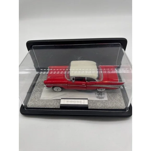 1957 chevy 2 dr. Belair hardtop,‎ red franklin mint with tag.