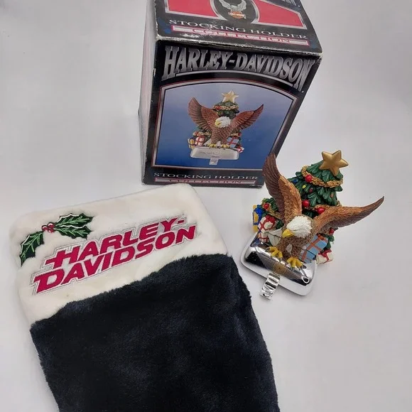 Harley Davidson Xmas Stocking & Holder Vtg Motorcycle‎ Screaming Eagle 90s  Tree