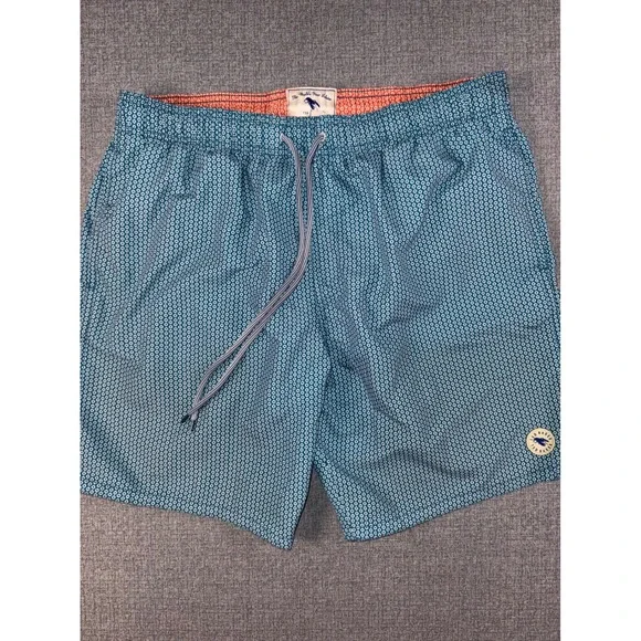 Ted Baker Mens Teal Blue Geometric Lobster Print Swim Trunks Board Shorts Size 5