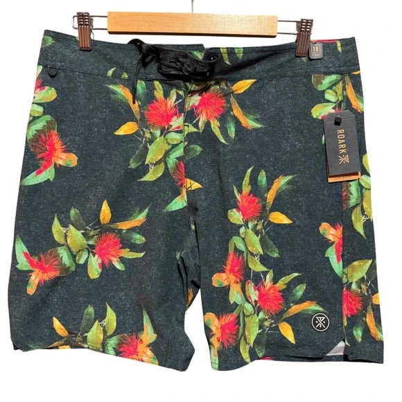 Roark Passage 18 La Selva Board Shorts Size 32 Hemp Blend Floral Print‎ NWT