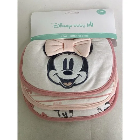 Disney Baby Minnie Mouse Burp Cloths Drool 3 Pack Infant NEW