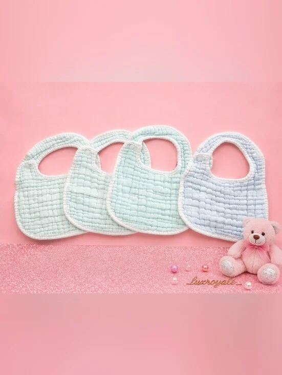 Aqua Sky Baby Blue Shades Muslin Baby Bibs Soft Cotton Gauze Assorted Blues X4