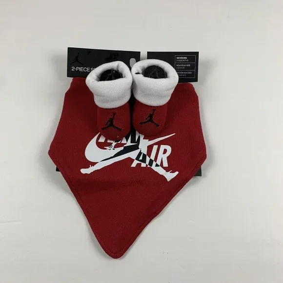 Nike Air Jordan Logo Bib Booties 2 Pcs Set 0-6‎ Months New Born Baby Cotton 6238