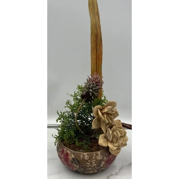 Chinese Calligraphy Ceramic Pot Faux Bonsai Floral Arrangement Zen Decor 15in