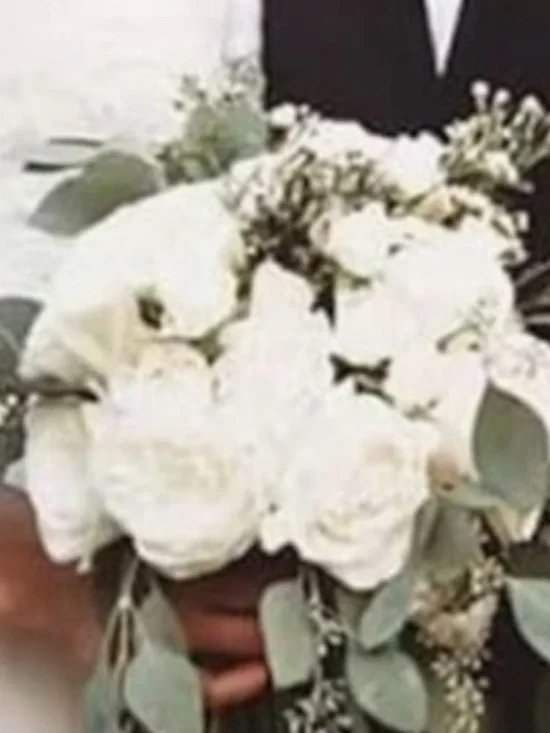 White Wedding Faux Floral Custom  Bouquet Matching Grooms Boutonnière NEW Final