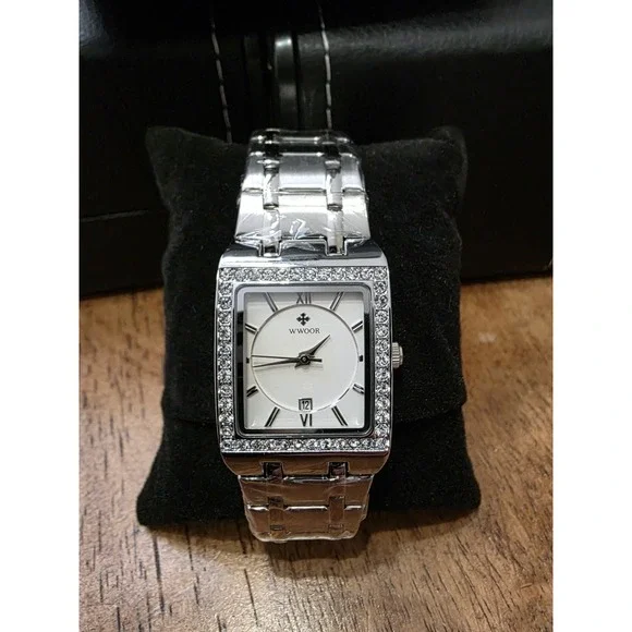 Women's Silvertone WWOOR  Quartz Watch w/‎ Rhinestones WR-8858L #0172