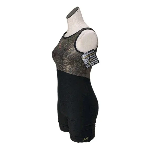 GK Elite VTG 1992 Holographic Gold Cotton Biketard Unitard Dance Size AS Adult S