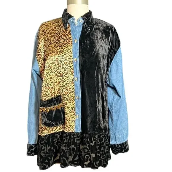 Taylor G. Size Womens Medium‎ Jean Silky Style Animal Print Black Velvet mobwife