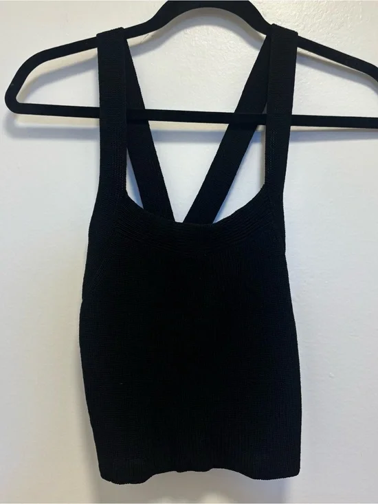 Black Knit Cropped Tie Back Tank Top Size L Like new