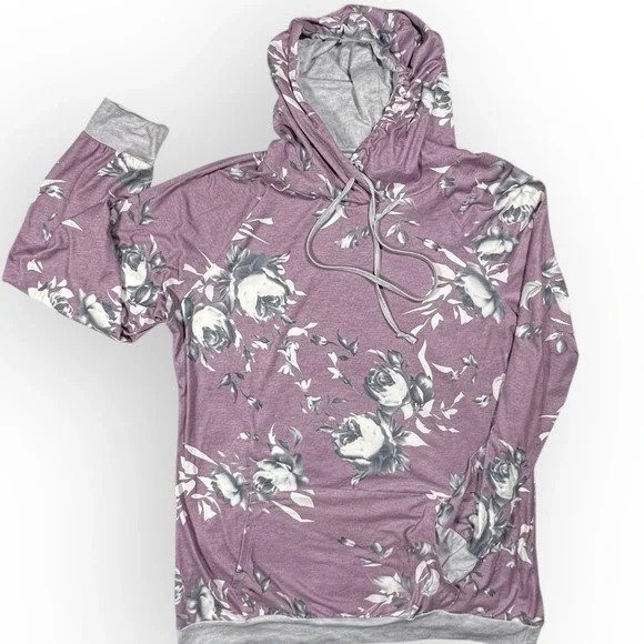 BARLVER Hoodie Pullover Top Sz XL‎ Lavender Black Gray Roses Super Soft Cozycore