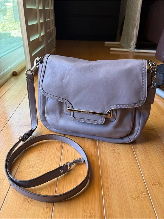 Coach Lavender Leather Flap Crossbody with Gold Hardware