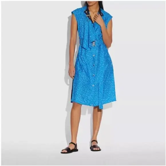 NWT Coach Dot Sleeveless Silk Belted A-line Dress Women's Size 6
