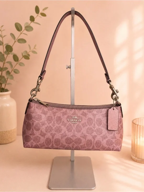 COACH Signature Jacquard Shoulder Bag in metallic pink