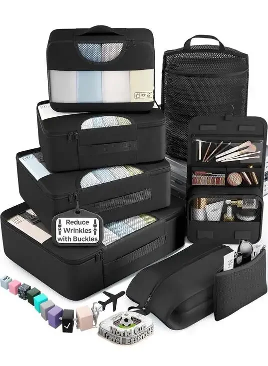 Veken 8-Piece Travel Packing Cubes Set with Hanging Toiletry Bag and Shoe Bag