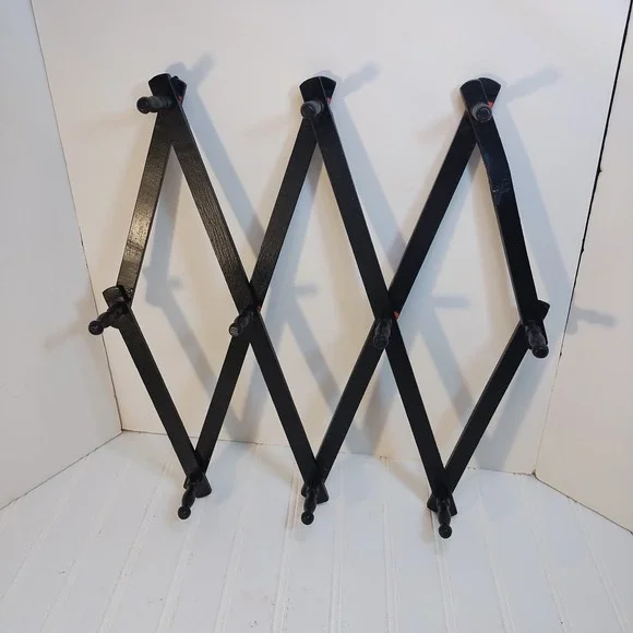 Accordion Wall Hanger 10 Pegs Black Expandable Coat Hat Purse Rack Cottage