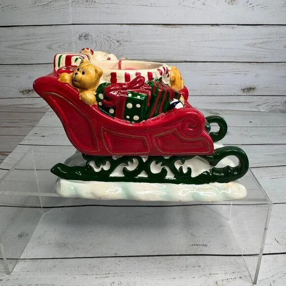 Vintage Santa Sleigh‎ Ceramic Candle Holiday Impressions Teddy Bear Gifts Unused