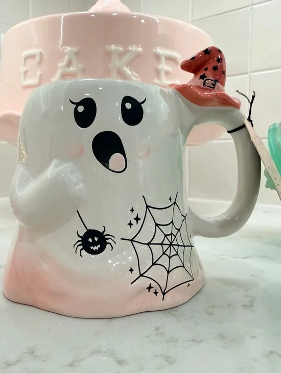 Pink Ghost Halloween Mug Witch Hat Cute Coquette Spooky Coffee Cup NWT