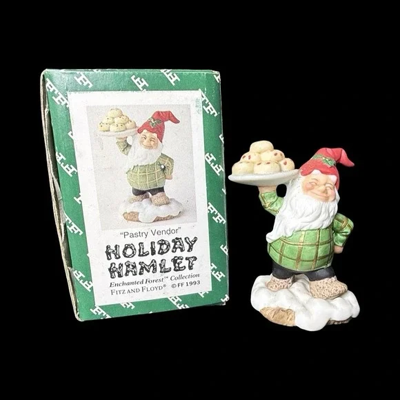 Fitz & Floyd Holiday Hamlet Enchanted Forest Pastry Vendor Figurine 1993