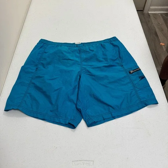 Speedo Mens Vintage Ripstop Nylon Swim Trunks Teal Blue Mesh Lined Size M 5611