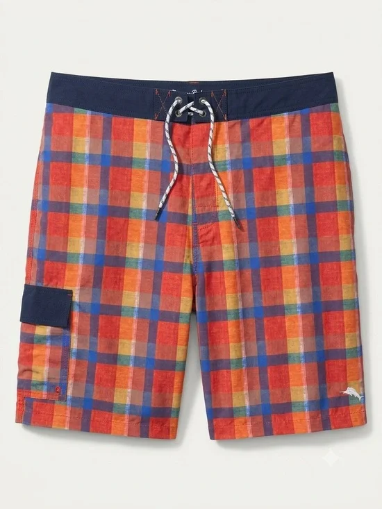 Tommy Bahama Relax Orange Plaid Men’s Swim Trunks size XXL