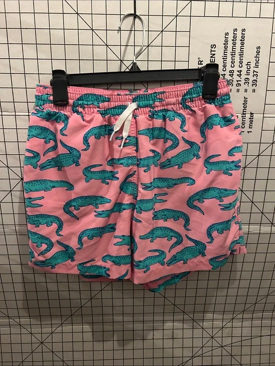 Chubbies Pink Swim Trunks with Teal Alligator Print