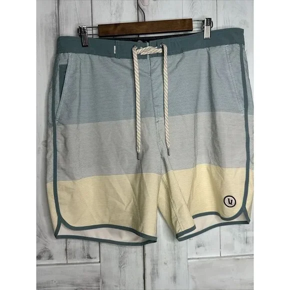 VUORI Cruise Board Shorts Swim Trunks Men's Size 36  Sagebrush‎ Wave Stripe Blue