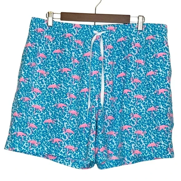 Chubbies Mens Swim Trunks XXL 5.5 Inseam Blue Pink Flamingos Lined Elastic Waist