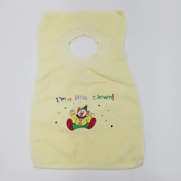 Vtg Luv N' Care Terrycloth Towel Clown Embroidered Baby Bib Unisex Fun Colorful