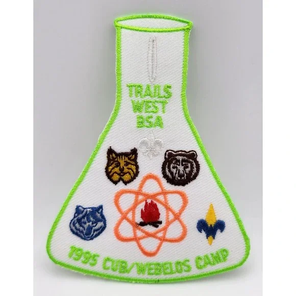 Vintage 1995 BSA Cubs Webelos Trails West Scout Camp‎ Science Beaker Cloth Patch