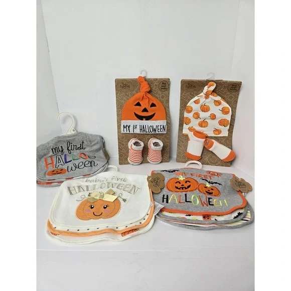 Baby‎ Essentials Halloween bib hat sock lot all NWT First Halloween Fall