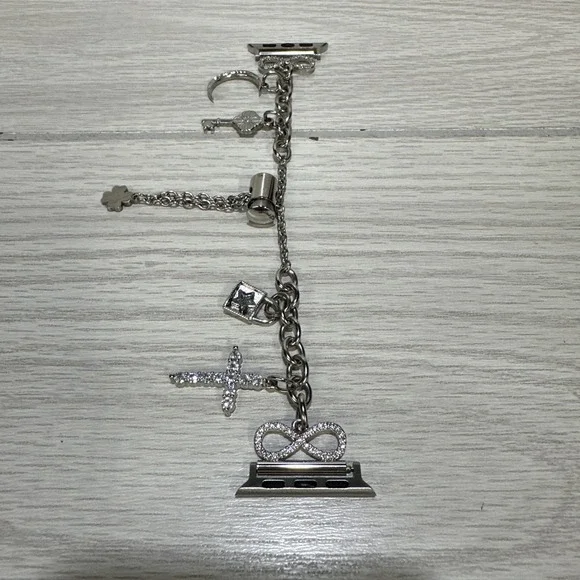 Apple Watch Band Metal Silvertone w/ Faux Diamond Charms