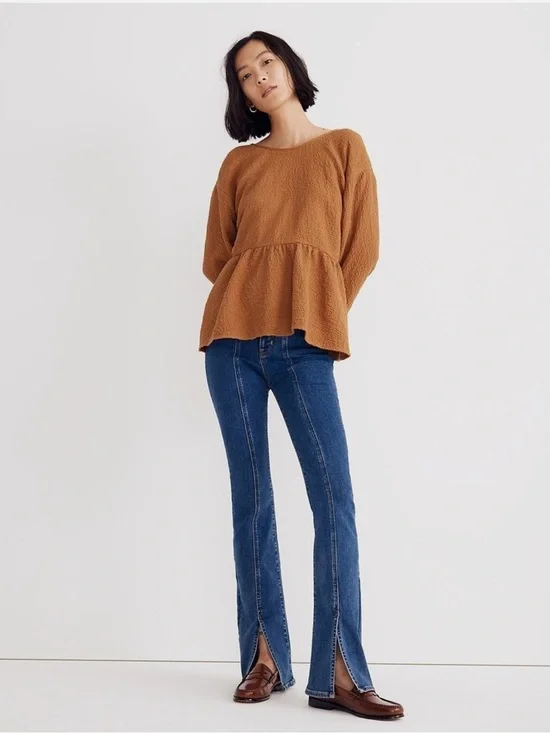 Madewell Lightspun Peplum Open-Back Cotton Feminine Top
