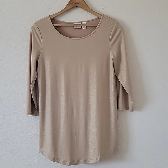 Chico's Gold‎ Metallic 3/4 Sleeve Tee Size Small