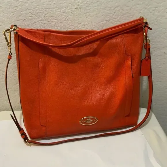 COACH Light Coral Leather  Hobo Bag Adjustable Strap Crossbody Front Zip Pockets