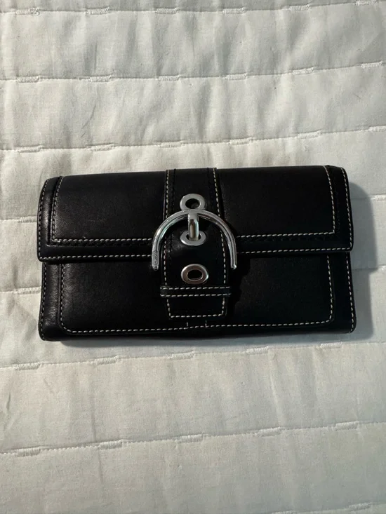 Coach Black Leather Wallet with Silver Buckle