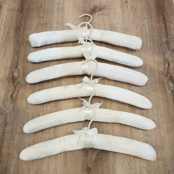 Lot of 6 Vintage Ivory Satin Padded Hangers 15