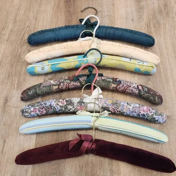 7 Vintage Satin Velvet Floral Padded Hangers 15