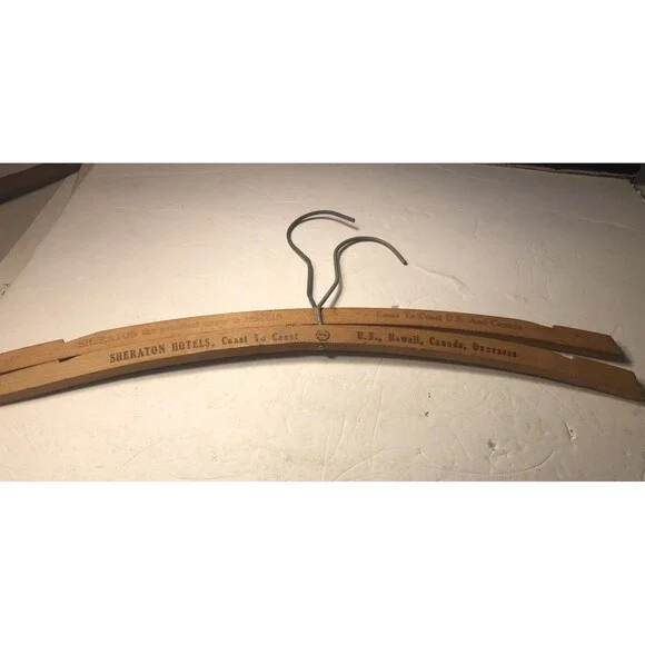 2 Antique Wooden Sheraton Hotels Cloths Hangers Notched Ends