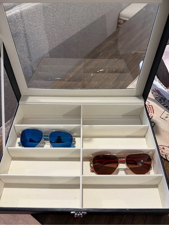 Eyewear Storage Organizer Box in Cream with Mirror