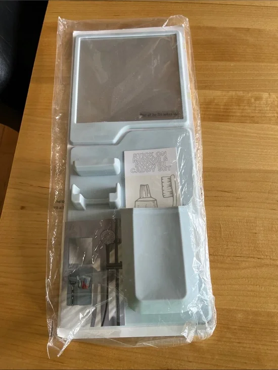 No-Brand Light Blue Stick-On Mirror & Shower Caddy Organizer