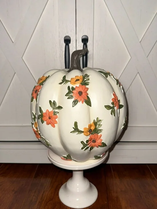 Martha Stewart Decorative Pumpkin with Orange Floral Design