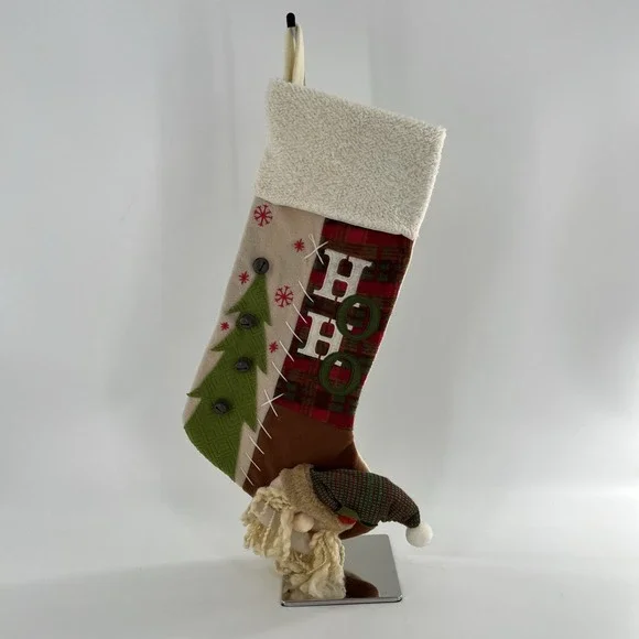 Vintage Old World Santa Felt Christmas‎ Stocking 3D Fleece Beard Knit Hat 21
