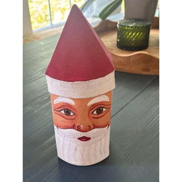 Hand Painted Wooden Santa Claus Gnome Figurine Folk Art Christmas Decor 9.5 Inch
